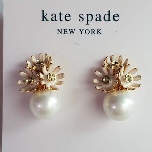 Kate Spade New York Loves Me Daisy Pearl Stud Earrings Gold Plate White NWOT